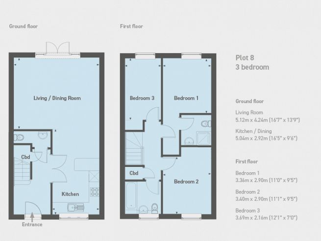 Floor plan 3 bedroom house, plot 8 - artist's impression subject to change
